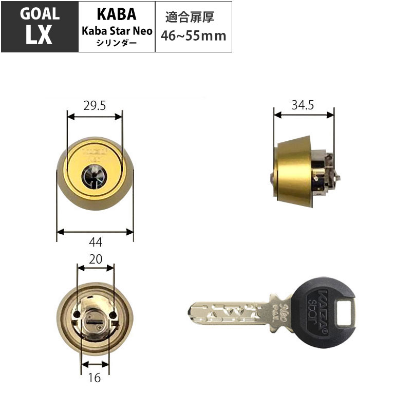 カバスター・ネオ 交換用シリンダー6139 GOAL LX用 ゴールド(GO) 46-55mm