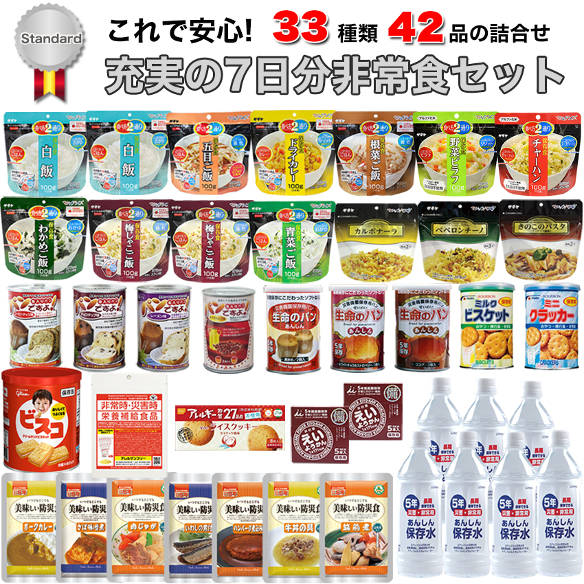 【商品紹介】5年保存 充実の7日分非常食セット Standard『33種類42品』