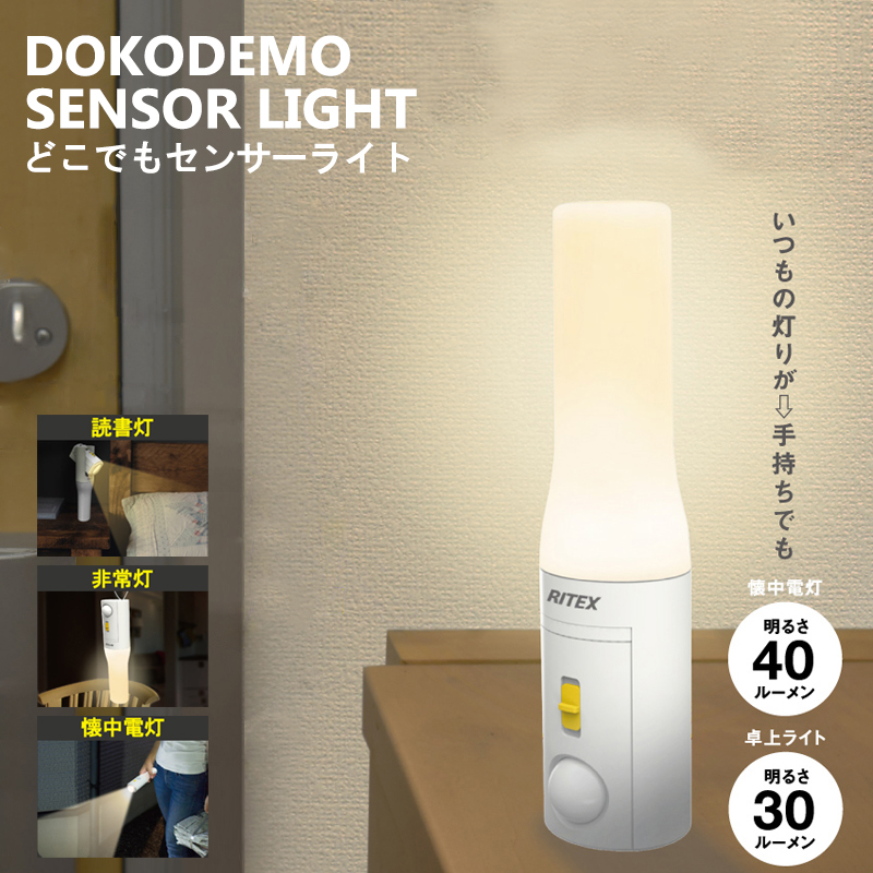 RITEX(ライテックス)電池式LED どこでもセンサーライト おかえりプラス懐中電灯 ASL-035