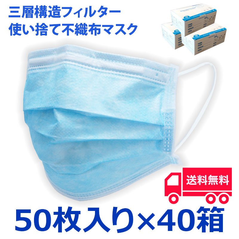 【商品紹介】使い捨て不織布マスク ブルー 50枚入り×40箱